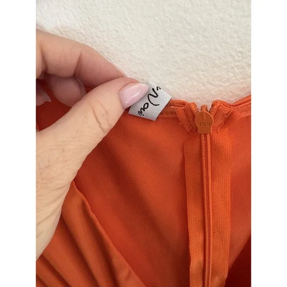 Orange Satin Cutout V-Neck Balloon Sleeve Mini Dress Small Cocktail y2k style - Picture 5 of 9